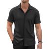 COOFANDY Mens Short Sleeve Wrinkle Free Shirt Casual Button Down Shirt Summer Dress Shirt(Black)