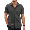 COOFANDY Mens Short Sleeve Wrinkle Free Shirt Casual Button Down Shirt Summer Dress Shirt(Dark Grey)