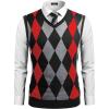 COOFANDY Men’s Sleeveless V Neck Pullover Sweater Slim Fit Casual Argyle Sweater Vest(Black-red)