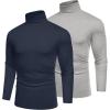 COOFANDY Men’s Slim Fit Basic Turtleneck T-Shirt Long Sleeve Solid T Shirts Casual Knit Pullover Thermal Tops(2 Pack(navy Blue+light Grey))