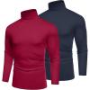 COOFANDY Men’s Slim Fit Basic Turtleneck T-Shirt Long Sleeve Solid T Shirts Casual Knit Pullover Thermal Tops(2 Pack(navy Blue+wine Red))