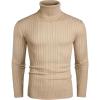 COOFANDY Men’s Slim Fit Turtleneck Sweater Casual Pullover Sweater Lightweight Ribbed Sweater(Khaki)