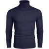 COOFANDY Men’s Slim Fit Turtleneck Sweater Casual Pullover Sweater Lightweight Ribbed Sweater(Navy Blue)