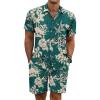 COOFANDY Men’s Summer Beach Outfits 2 Piece Short Sleeve Shirts and Shorts Vacation Texture Linen Sets for Men(Coconut Tree-green)