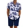 COOFANDY Men’s Summer Beach Outfits 2 Piece Short Sleeve Shirts and Shorts Vacation Texture Linen Sets for Men(Coconut Tree-white)