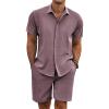 COOFANDY Men’s Summer Beach Outfits 2 Piece Short Sleeve Shirts and Shorts Vacation Texture Linen Sets for Men(Dark Red)
