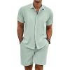 COOFANDY Men’s Summer Beach Outfits 2 Piece Short Sleeve Shirts and Shorts Vacation Texture Linen Sets for Men(Light Green)