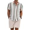 COOFANDY Men’s Summer Beach Outfits 2 Piece Short Sleeve Shirts and Shorts Vacation Texture Linen Sets for Men(Stripe)