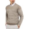 COOFANDY Mens Sweater Crewneck Pullover Long Sleeve Lightweight Sweater Plain Knit Silm Fit(Pinstripes White & Khaki)