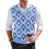 COOFANDY Men’s Sweater Vest V Neck Slim Fit Cable Knitted Sleeveless Pullover Sweater(Argyle Blue)
