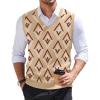 COOFANDY Men’s Sweater Vest V Neck Slim Fit Cable Knitted Sleeveless Pullover Sweater(Argyle Khaki)