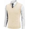COOFANDY Men’s Sweater Vest V Neck Slim Fit Cable Knitted Sleeveless Pullover Sweater(Beige)