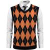 COOFANDY Men’s Sweater Vest V Neck Slim Fit Cable Knitted Sleeveless Pullover Sweater(Black-orange)