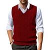 COOFANDY Men’s Sweater Vest V Neck Slim Fit Cable Knitted Sleeveless Pullover Sweater(Dark Red)