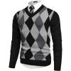 COOFANDY Mens V Neck Dress Sweater Knit Long Sleeve Slim Fit Sweaters Fashion Pullover Sweater(Balck Grey Argyle)