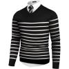 COOFANDY Mens V Neck Dress Sweater Knit Long Sleeve Slim Fit Sweaters Fashion Pullover Sweater(Balck White Stripe)