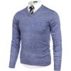 COOFANDY Mens V Neck Dress Sweater Knit Long Sleeve Slim Fit Sweaters Fashion Pullover Sweater(Blue and White)