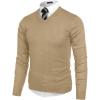 COOFANDY Mens V Neck Dress Sweater Knit Long Sleeve Slim Fit Sweaters Fashion Pullover Sweater(Cream-colored)