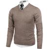 COOFANDY Mens V Neck Dress Sweater Knit Long Sleeve Slim Fit Sweaters Fashion Pullover Sweater(White-brown)