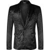 COOFANDY Men’s Velvet Blazer Notched Lapel Velour Suit Jacket One Button Tuxedo Jackets for Wedding Prom Party Dinner(Black Floral)
