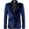 COOFANDY Men’s Velvet Blazer Notched Lapel Velour Suit Jacket One Button Tuxedo Jackets for Wedding Prom Party Dinner(Blue Retro Floral)