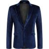COOFANDY Men’s Velvet Blazer Notched Lapel Velour Suit Jacket One Button Tuxedo Jackets for Wedding Prom Party Dinner(Dark Blue)