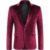 COOFANDY Men’s Velvet Blazer Notched Lapel Velour Suit Jacket One Button Tuxedo Jackets for Wedding Prom Party Dinner(Dark Red)