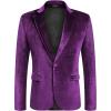 COOFANDY Men’s Velvet Blazer Notched Lapel Velour Suit Jacket One Button Tuxedo Jackets for Wedding Prom Party Dinner(Purple)