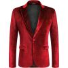 COOFANDY Men’s Velvet Blazer Notched Lapel Velour Suit Jacket One Button Tuxedo Jackets for Wedding Prom Party Dinner(Red)