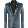 COOFANDY Men’s Velvet Blazer Notched Lapel Velour Suit Jacket One Button Tuxedo Jackets for Wedding Prom Party Dinner(Stone Blue)