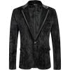 COOFANDY Men’s Velvet Blazer One Button Velour Tuxedo Jacket Notched Lapel Suit Jackets for Prom Wedding Party Dinner(Black Floral)