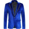 COOFANDY Men’s Velvet Blazer One Button Velour Tuxedo Jacket Notched Lapel Suit Jackets for Prom Wedding Party Dinner(Blue)