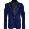 COOFANDY Men’s Velvet Blazer One Button Velour Tuxedo Jacket Notched Lapel Suit Jackets for Prom Wedding Party Dinner(Blue Retro Floral)