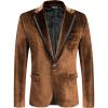 COOFANDY Men’s Velvet Blazer One Button Velour Tuxedo Jacket Notched Lapel Suit Jackets for Prom Wedding Party Dinner(Brown)