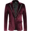 COOFANDY Men’s Velvet Blazer One Button Velour Tuxedo Jacket Notched Lapel Suit Jackets for Prom Wedding Party Dinner(Burgundy)