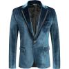 COOFANDY Men’s Velvet Blazer One Button Velour Tuxedo Jacket Notched Lapel Suit Jackets for Prom Wedding Party Dinner(Dark Blue Peacock)