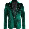 COOFANDY Men’s Velvet Blazer One Button Velour Tuxedo Jacket Notched Lapel Suit Jackets for Prom Wedding Party Dinner(Green)