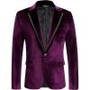 COOFANDY Men’s Velvet Blazer One Button Velour Tuxedo Jacket Notched Lapel Suit Jackets for Prom Wedding Party Dinner(Purple)
