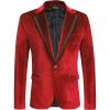 COOFANDY Men’s Velvet Blazer One Button Velour Tuxedo Jacket Notched Lapel Suit Jackets for Prom Wedding Party Dinner(Red)