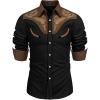 COOFANDY Men’s Western Cowboy Shirt Embroidered Button Down Long Sleeve Shirts(Cotton – Black & Brown)