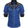 COOFANDY Men’s Western Cowboy Shirt Embroidered Button Down Long Sleeve Shirts(Cotton – Blue & Black)