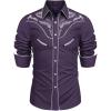 COOFANDY Men’s Western Cowboy Shirt Embroidered Button Down Long Sleeve Shirts(Cotton – Dark Purple)