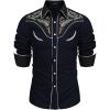 COOFANDY Men’s Western Cowboy Shirt Embroidered Button Down Long Sleeve Shirts(Cotton – Navy Blue)