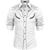 COOFANDY Men’s Western Cowboy Shirt Embroidered Button Down Long Sleeve Shirts(Cotton – Pure White)