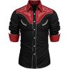 COOFANDY Men’s Western Cowboy Shirt Embroidered Button Down Long Sleeve Shirts(Cotton – Red & Black)