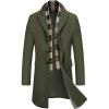 COOFANDY Men’s Wool Blend Coat with Detachable Plaid Scarfs Notched Collar Single Breasted Pea Coat Trench Overcoat(2-army Green)