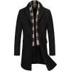 COOFANDY Men’s Wool Blend Coat with Detachable Plaid Scarfs Notched Collar Single Breasted Pea Coat Trench Overcoat(A-black)
