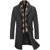 COOFANDY Men’s Wool Blend Coat with Detachable Plaid Scarfs Notched Collar Single Breasted Pea Coat Trench Overcoat(Grey)