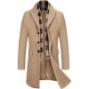 COOFANDY Men’s Wool Blend Coat with Detachable Plaid Scarfs Notched Collar Single Breasted Pea Coat Trench Overcoat(Khaki)