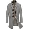 COOFANDY Men’s Wool Blend Coat with Detachable Plaid Scarfs Notched Collar Single Breasted Pea Coat Trench Overcoat(Light Grey)
